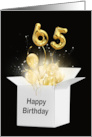 65th Birthday Gold Balloons and Stars Exploding Out of a White Box card