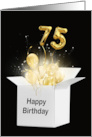 75th Birthday Gold Balloons and Stars Exploding Out of a White Box card