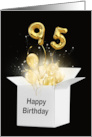 95th Birthday Gold Balloons and Stars Exploding Out of a White Box card