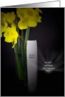 Daffodils with white Holy Bible and inspirational scripture verse card