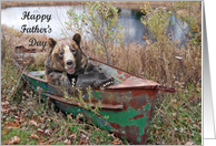 Happy Papa Bear in Rusty Row Boat card