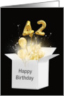 42nd Birthday Gold Balloons and Stars Exploding Out of a White Box card