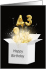 43rd Birthday Gold Balloons and Stars Exploding Out of a White Box card