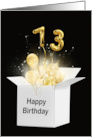 73rd Birthday Gold Balloons and Stars Exploding Out of a White Box card