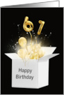 61st Birthday Gold Balloons and Stars Exploding Out of a White Box card