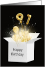 91st Birthday Gold Balloons and Stars Exploding Out of a White Box card