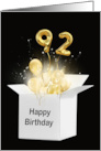 92nd Birthday Gold Balloons and Stars Exploding Out of a White Box card