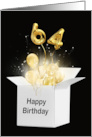 64th Birthday Gold Balloons and Stars Exploding Out of a White Box card