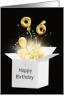 96th Birthday Gold Balloons and Stars Exploding Out of a White Box card