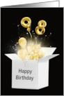 98th Birthday Gold Balloons and Stars Exploding Out of a White Box card