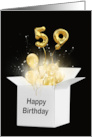 59th Birthday Gold Balloons and Stars Exploding Out of a White Box card