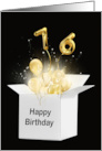 76th Birthday Gold Balloons and Stars Exploding Out of a White Box card