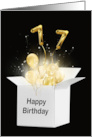 77th Birthday Gold Balloons and Stars Exploding Out of a White Box card