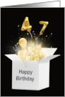 47th Birthday Gold Balloons and Stars Exploding Out of a White Box card