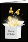 44th Birthday Gold Balloons and Stars Exploding Out of a White Box card
