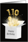 110th Birthday Gold Balloons and Stars Exploding Out of a White Box card