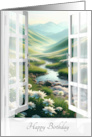 Birthday White Open Window With Edelweiss Mountain Scene card