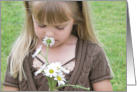 Little Girl Smelling White Daisy for Friend card