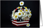 Daisy bouquet in patriotic basket for the 4th of July card