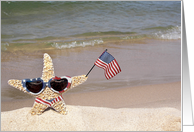Starfish With American Flag on a Beach for 4th of July card