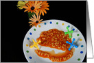 Happy Birthday Pasta with daisy bouquet and toy jacks card