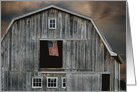 Flag Day, American flag flying in a barn hay loft at sunset card