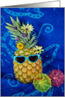 summer pineapple with sunglasses and flowers card