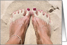 Thinking of you, barefoot in beach sand card