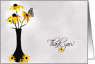 Thank You butterfly on black eyed Susan flower in vase card