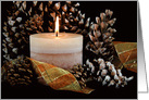 autumn candle with ribbon and pine cones card