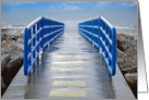 Friendship, Blue Railing On Lake Pier With Water Spray card