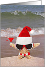 Christmas Santa starfish with bikini and sunglasses on seashore card