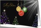 Christmas trees with holiday ornaments and stars card