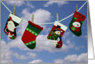 Holiday stockings on clothesline card