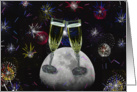 Happy New Year-champagne flutes with fireworks and full moon card