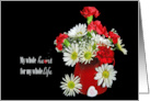 Carnations and Daisies in Red Metal Can for Valentine card