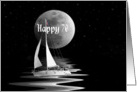 70th birthday with sailboat and full moon card