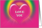 Neon Pink Heart on Rainbow for Love and Romance card
