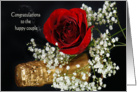 Wedding Engagement Congratulations-red rose on champagne bottle card