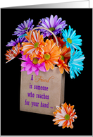 Colorful Daisy Bouquet in Brown Paper Bag for Friend card