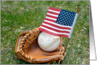 Birthday baseball in glove with American flag card