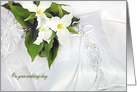 Wedding congratulations trillium bridal bouquet on satin pillow card