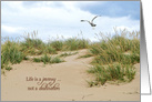 Inspiration quote, beach grass on sand dune with seagull card