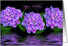 Happy Birthday hydrangeas with water reflection card