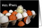Birthday from first born, baby chick in carton of eggs card
