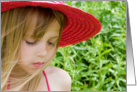 Thinking of you-young blond girl with red hat card