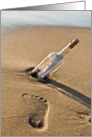 Blank card-Message in a bottle with footprint in sand card