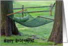 Retirement-hammock with green pillow and oak trees card