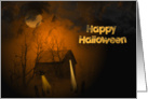 Halloween haunted house in the woods card