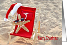 Santa Starfish in beach chair with striped bikini and sunglasses card